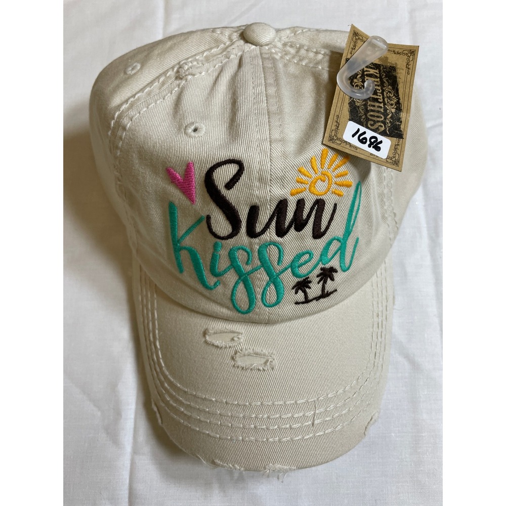 KBETHOS Baseball Cap Women OS Beige New Sun Kissed Distressed Embroidered Hat